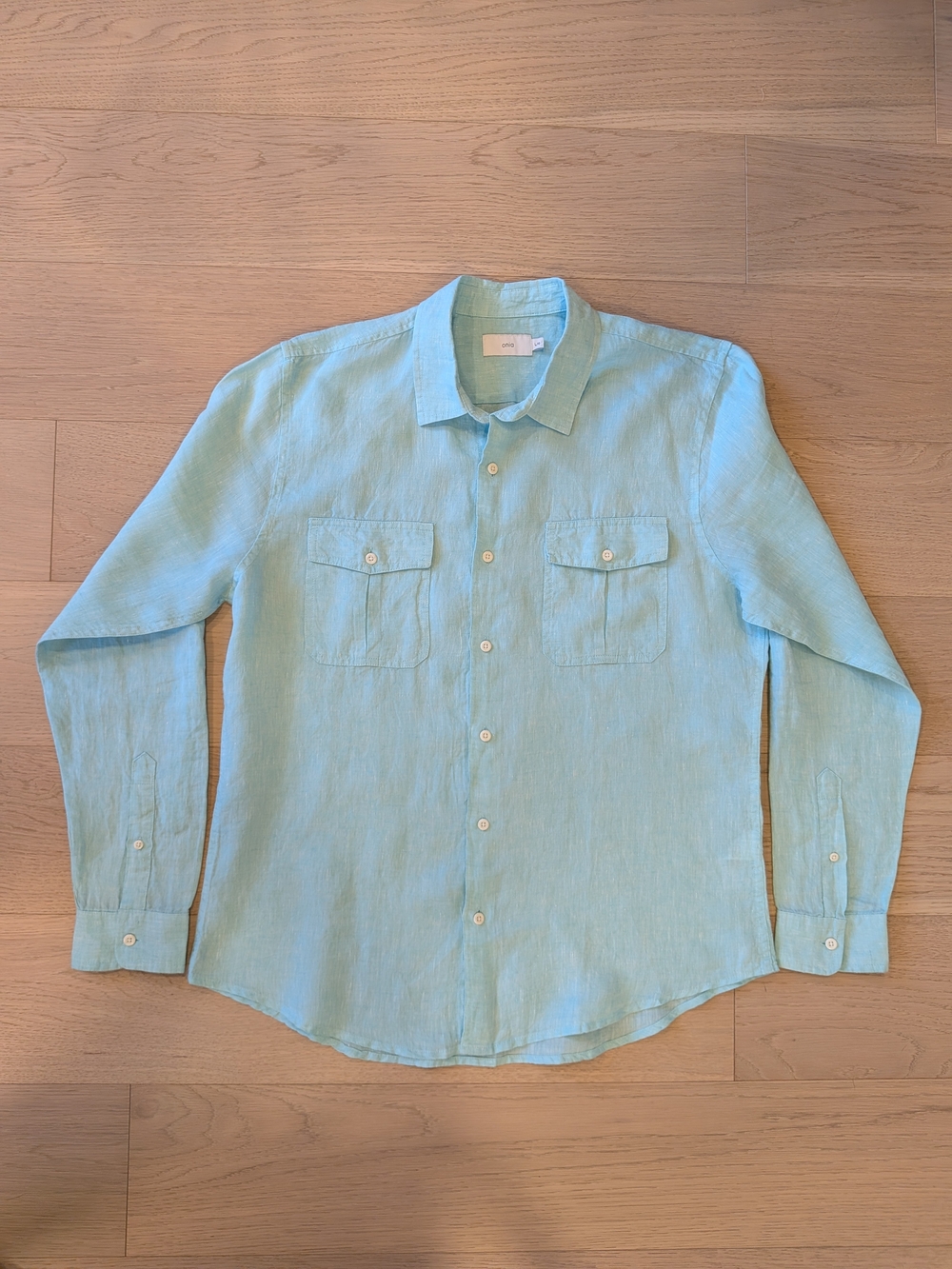 Men's Light Blue 100% Linen Button-Up Shirt